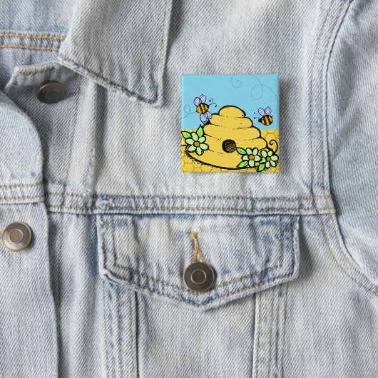 蜂の巣箱と蜂のボタン 缶バッジ (インサイチュ)