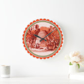 蜂の巣箱の女王/養蜂家，赤 ラージ壁時計 (ホーム)