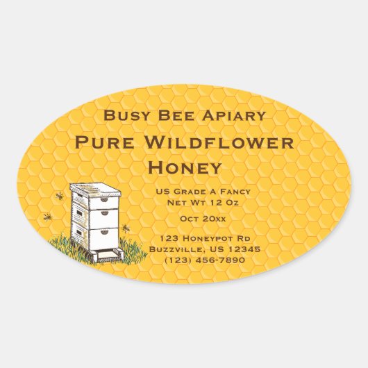 蜂の巣箱(ハニカム背景カスタム付) 楕円形シール (正面)