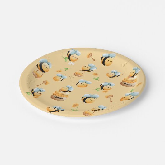 蜂の巣蜂と蜂蜜の最初の蜂をテーマにした誕生日 ペーパープレート (アングル)