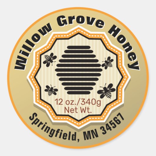 蜂の巣蜂蜜の瓶の食品ラベル ラウンドシール (正面)