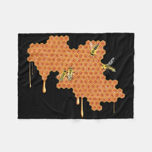 蜂の巣蜂蜜、蜂蜜を滴らせるハニカムのミツバチ フリースブランケット (正面(横))