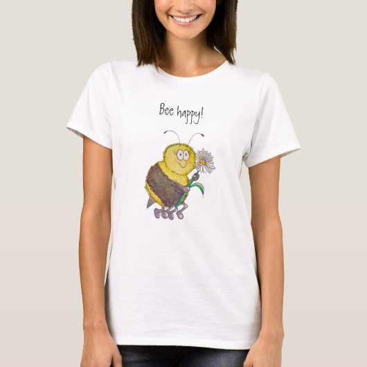 蜂の幸せでおもしろいでお洒落なTシャツのユーモア Tシャツ (正面)