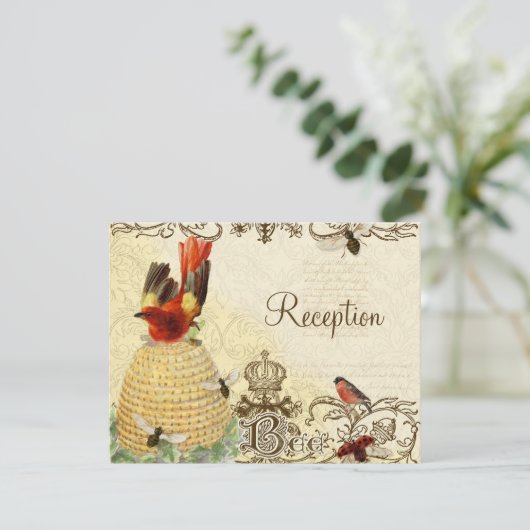 蜂の幸せなヴィンテージ-披露宴の招待状 エンクロージャーカード (スタンド正面)