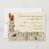 蜂の幸せなヴィンテージ- RSVPの応答カード 出欠カード (裏面)