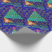 蜂の幸せな休日のクリスマスのコラージュの青 ラッピングペーパー (角)