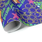 蜂の幸せな休日のクリスマスのコラージュの青 ラッピングペーパー (ロールコーナー)