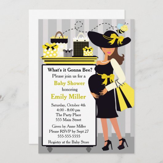 蜂の招待状のベビーシャワーの性は妊娠した明らかにします 招待状 (正面/裏面)
