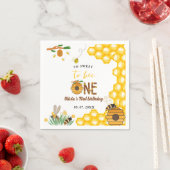 蜂の日イエローハニービー最初の女の子の誕生日パーティー スタンダードカクテルナプキン (インサイチュ)