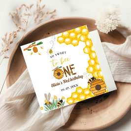 蜂の日イエローハニービー最初の女の子の誕生日パーティー スタンダードカクテルナプキン