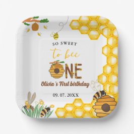蜂の日イエローハニービー最初の女の子の誕生日パーティー ペーパープレート