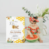 蜂の日イエローハニービー最初の女の子の誕生日パーティー 招待状 (スタンド正面)