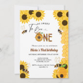 蜂の日イエローハニービー最初の女の子の誕生日パーティー 招待状 (正面)