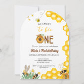 蜂の日イエローハニービー最初の女の子の誕生日パーティー 招待状 (正面)