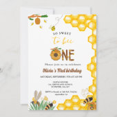 蜂の日イエローハニービー最初の女の子の誕生日パーティー 招待状 (正面)
