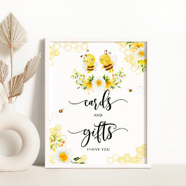 蜂の水色のカードとギフトのサイン ポスター