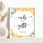 蜂の水色のカードとギフトのサイン ポスター