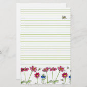 蜂の水色の花ピンクのコスモスグリーンライニング 便箋 (正面/裏面)