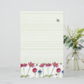 蜂の水色の花ピンクのコスモスグリーンライニング 便箋 (スタンド正面)
