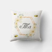 蜂の白いフローラカップルのモノグラム クッション (裏面)