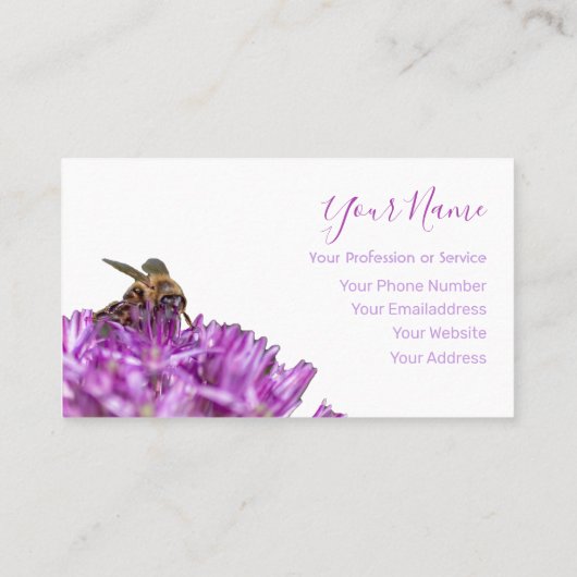蜂の白い紫色の花！ 名刺 (裏面)