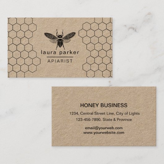 蜂の蜂蜜の販売人のApiaristの白黒の六角形 名刺 (正面/裏面)