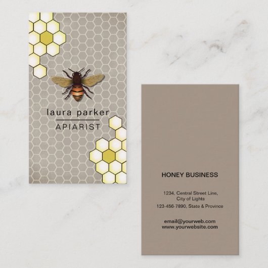 蜂の蜂蜜の販売人のApiaristの素朴なブラウンの六角形 名刺 (正面/裏面)