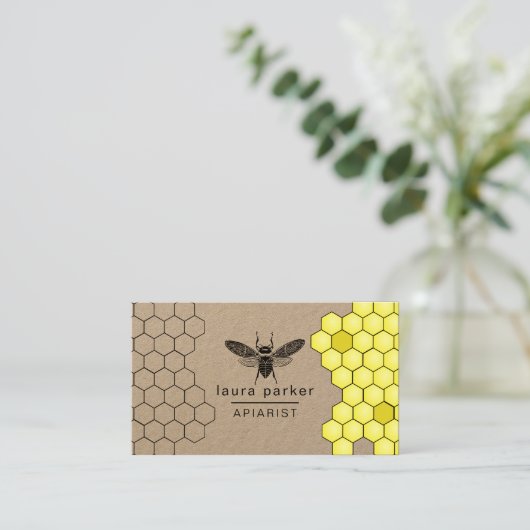 蜂の蜂蜜の販売人のApiaristの黒の黄色の六角形 名刺 (スタンド正面)