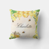 蜂の蜂蜜の黄色の花名のスクリプト クッション (裏面)