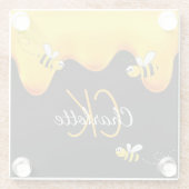 蜂の蜂蜜はモノグラムの黒い黄金を滴下 ガラスコースター (裏面)