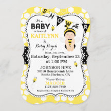 蜂の蜜蜂の巣の水玉模様のプリントのベビーシャワーの招待