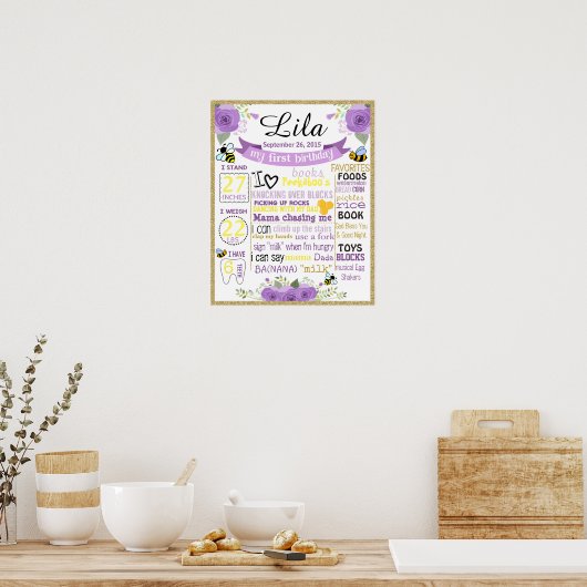 蜂の誕生日の黒板の看板チョークボードポスター ポスター (キッチン)