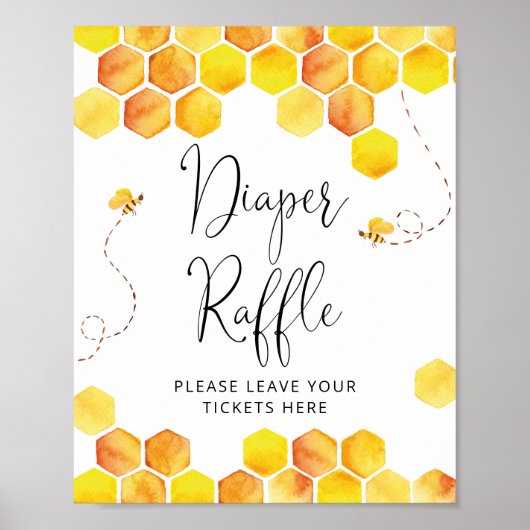 蜂の赤ちゃんシャワーおむつラッフルサイン ポスター (正面)