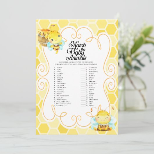蜂の赤ちゃんシャワーと赤ちゃん動物のゲーム 招待状 (スタンド正面)