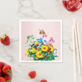 蜂の赤ちゃんシャワーピンクフローラおしゃけ スタンダードカクテルナプキン (インサイチュ)