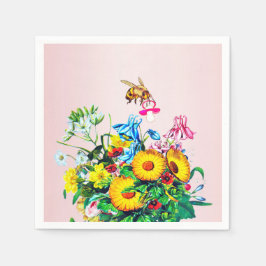 蜂の赤ちゃんシャワーピンクフローラおしゃけ スタンダードカクテルナプキン
