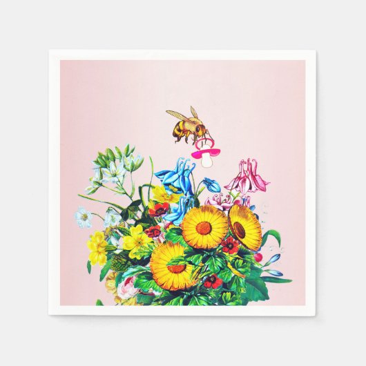 蜂の赤ちゃんシャワーピンクフローラおしゃけ スタンダードカクテルナプキン (正面)