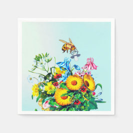 蜂の赤ちゃんシャワーブルーフローラルおしゃぶり スタンダードカクテルナプキン