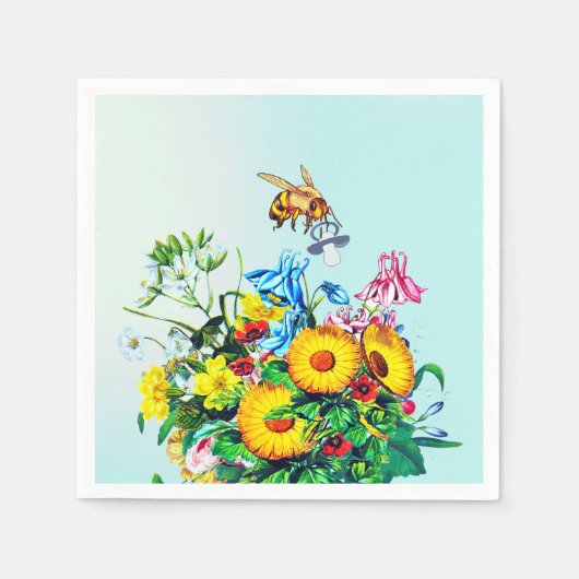 蜂の赤ちゃんシャワーブルーフローラルおしゃぶり スタンダードカクテルナプキン (正面)