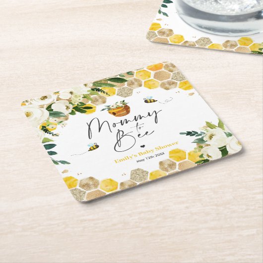 蜂の赤ちゃんシャワーママへビー男女兼用デコール スクエアペーパーコースター (アングル)