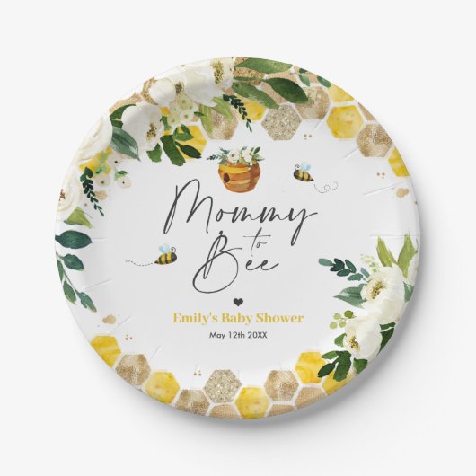 蜂の赤ちゃんシャワーママへビー男女兼用デコール ペーパープレート (正面)