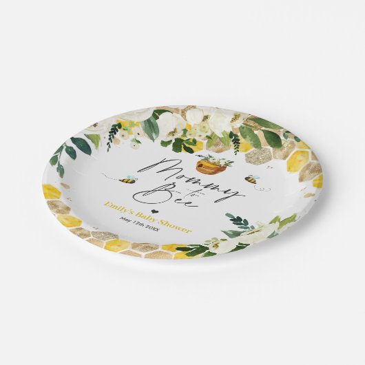 蜂の赤ちゃんシャワーママへビー男女兼用デコール ペーパープレート (アングル)