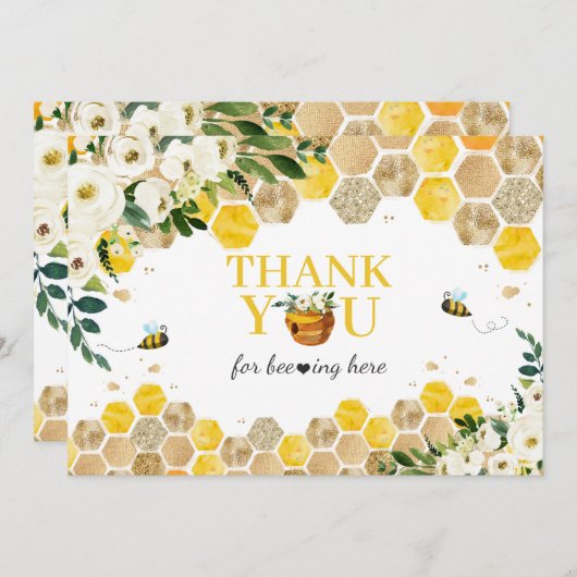 蜂の赤ちゃんシャワーママへ男女兼用 サンキューカード (正面/裏面)
