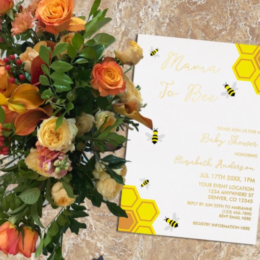 蜂の赤ちゃんシャワー 箔招待状