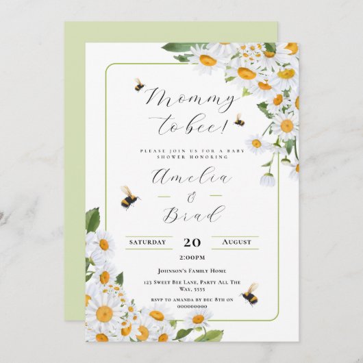 蜂の赤ん坊シャワーママと最高に甘い 招待状 (正面/裏面)