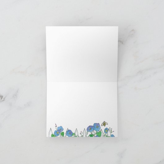 蜂の青い朝顔の花は感謝していしています サンキューカード (内部)