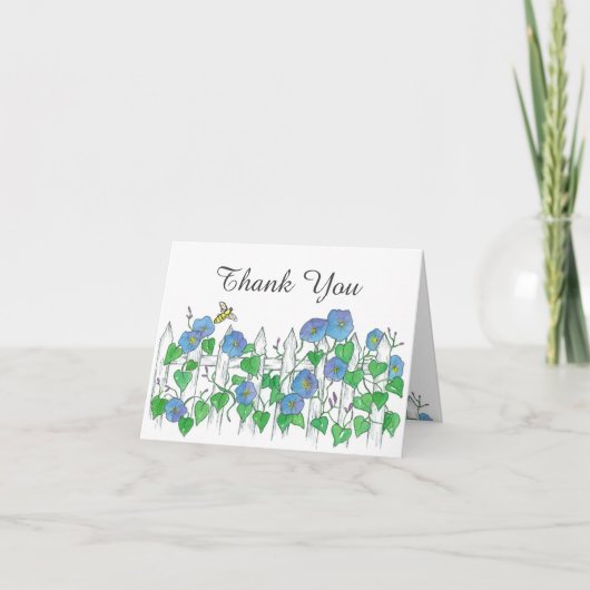 蜂の青い朝顔の花は感謝していしています サンキューカード (正面)
