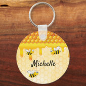 蜂の黄色のハニカムかわいい名前 キーホルダー (正面)