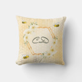 蜂の黄色のハニカムフローラモノグラムおもしろい クッション (正面)