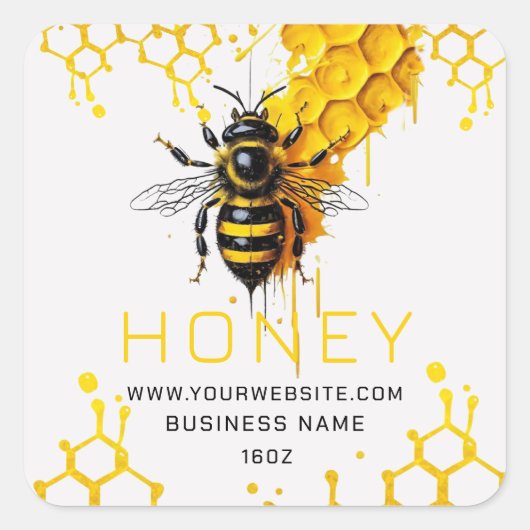 蜂の黄色ミニマルのハニーファームの瓶のラベル スクエアシール (正面)